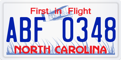 NC license plate ABF0348
