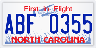 NC license plate ABF0355