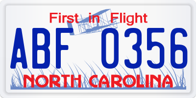 NC license plate ABF0356