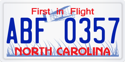 NC license plate ABF0357