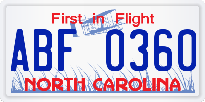 NC license plate ABF0360