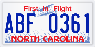 NC license plate ABF0361