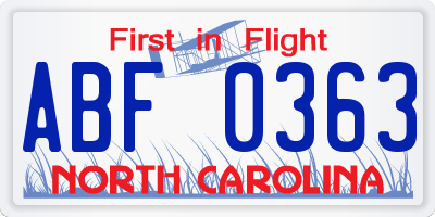 NC license plate ABF0363
