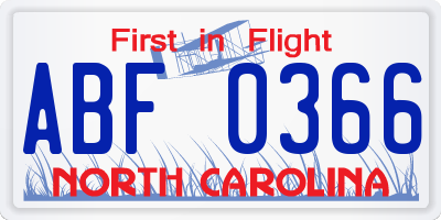 NC license plate ABF0366