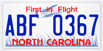 NC license plate ABF0367