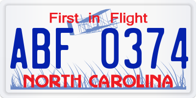 NC license plate ABF0374