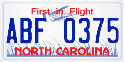 NC license plate ABF0375