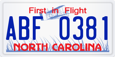 NC license plate ABF0381