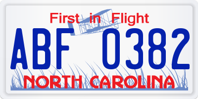 NC license plate ABF0382