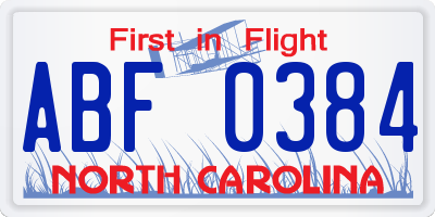 NC license plate ABF0384