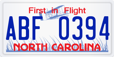 NC license plate ABF0394