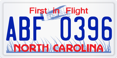 NC license plate ABF0396