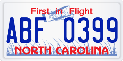 NC license plate ABF0399