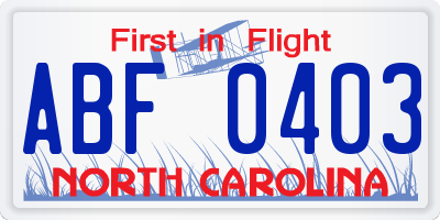 NC license plate ABF0403