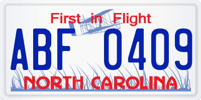 NC license plate ABF0409