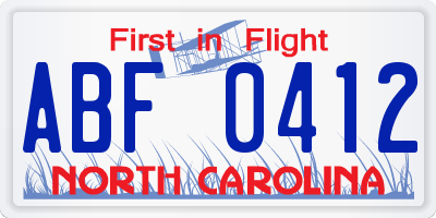 NC license plate ABF0412
