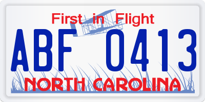 NC license plate ABF0413