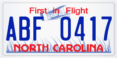 NC license plate ABF0417