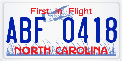 NC license plate ABF0418