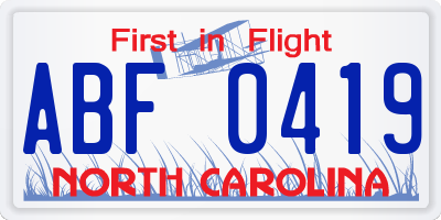NC license plate ABF0419