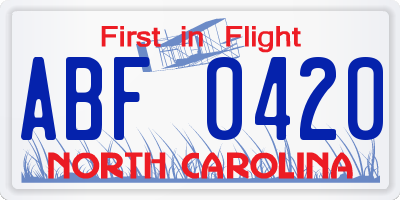 NC license plate ABF0420