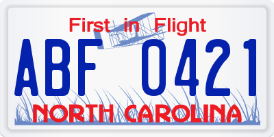 NC license plate ABF0421