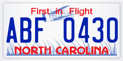 NC license plate ABF0430