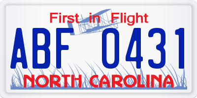 NC license plate ABF0431