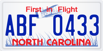 NC license plate ABF0433
