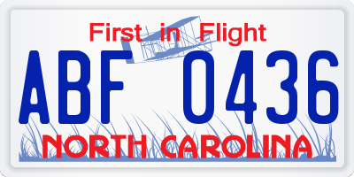 NC license plate ABF0436
