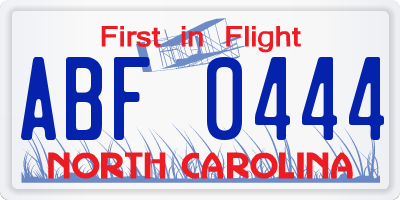 NC license plate ABF0444