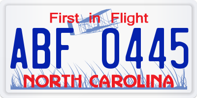 NC license plate ABF0445