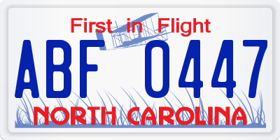 NC license plate ABF0447