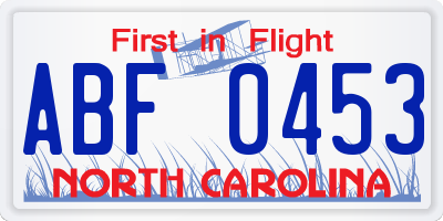NC license plate ABF0453