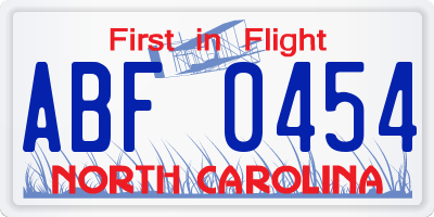 NC license plate ABF0454