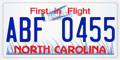NC license plate ABF0455
