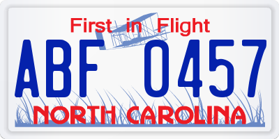 NC license plate ABF0457