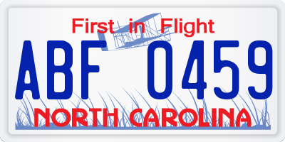 NC license plate ABF0459