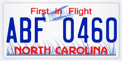 NC license plate ABF0460