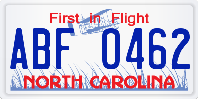 NC license plate ABF0462