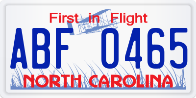 NC license plate ABF0465