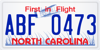NC license plate ABF0473