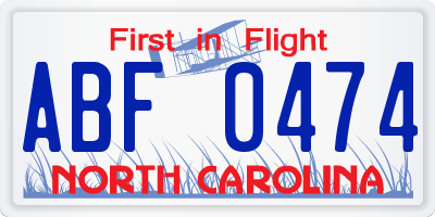 NC license plate ABF0474