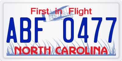 NC license plate ABF0477