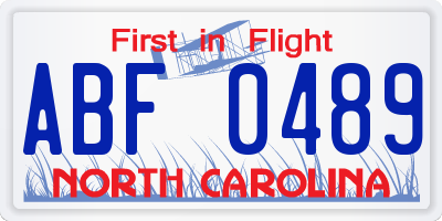 NC license plate ABF0489