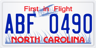 NC license plate ABF0490