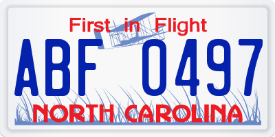 NC license plate ABF0497