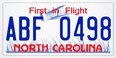 NC license plate ABF0498