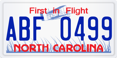 NC license plate ABF0499