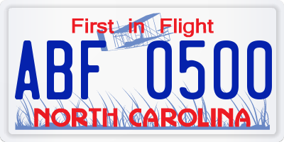NC license plate ABF0500